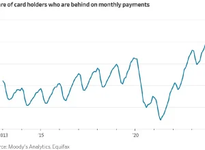 Chart showing percentage of credit card holders behind on monthly payments