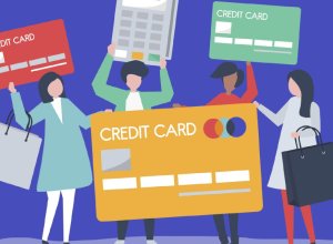people shopping with a credit card animated